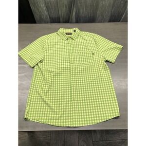 TRO By Tahoe River Shirt Mens Sz L Button Down Gingham Green Short Sleeve